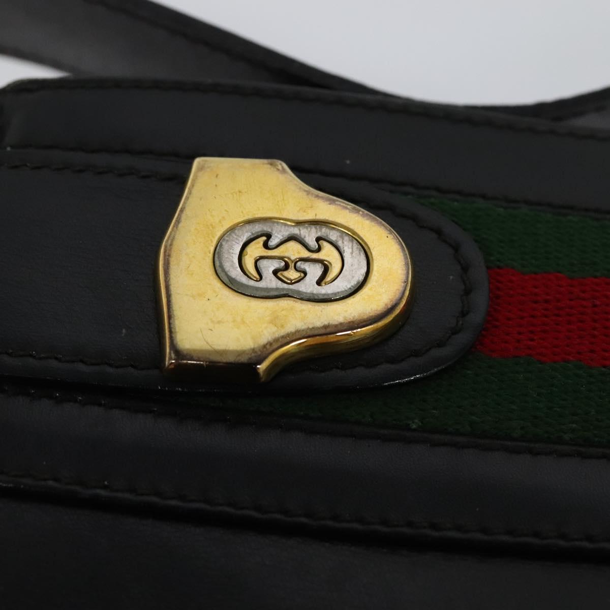 GUCCI Web Sherry Line Shoulder Bag Leather Black Gold Red Auth IN032