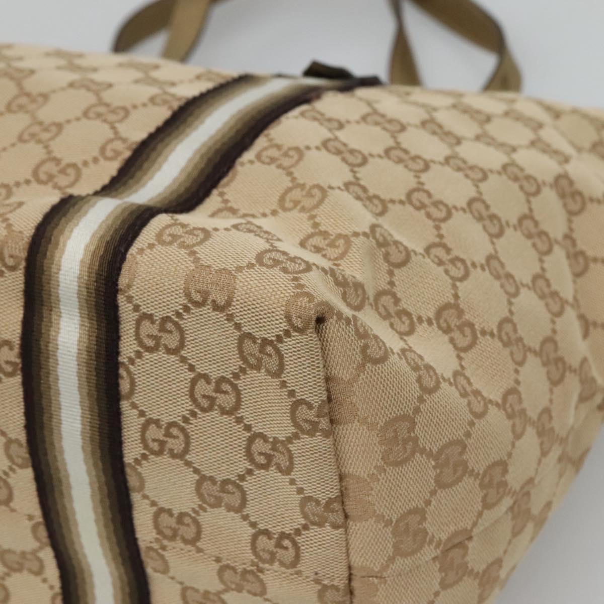 GUCCI GG Canvas Sherry Line Tote Bag Beige Black 139260 Auth IN044