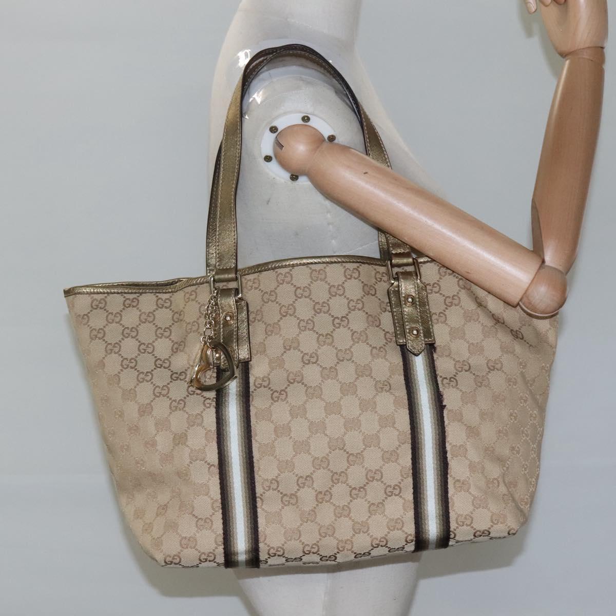 GUCCI GG Canvas Sherry Line Tote Bag Beige Black 139260 Auth IN044