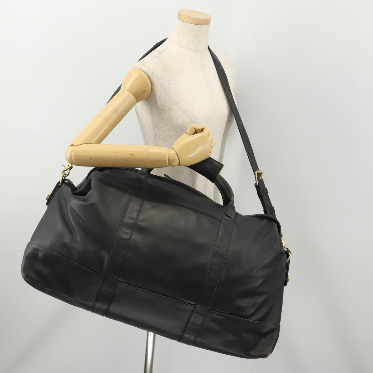 Coach Boston Bag Leather 2way Black Gold Auth INZ009A