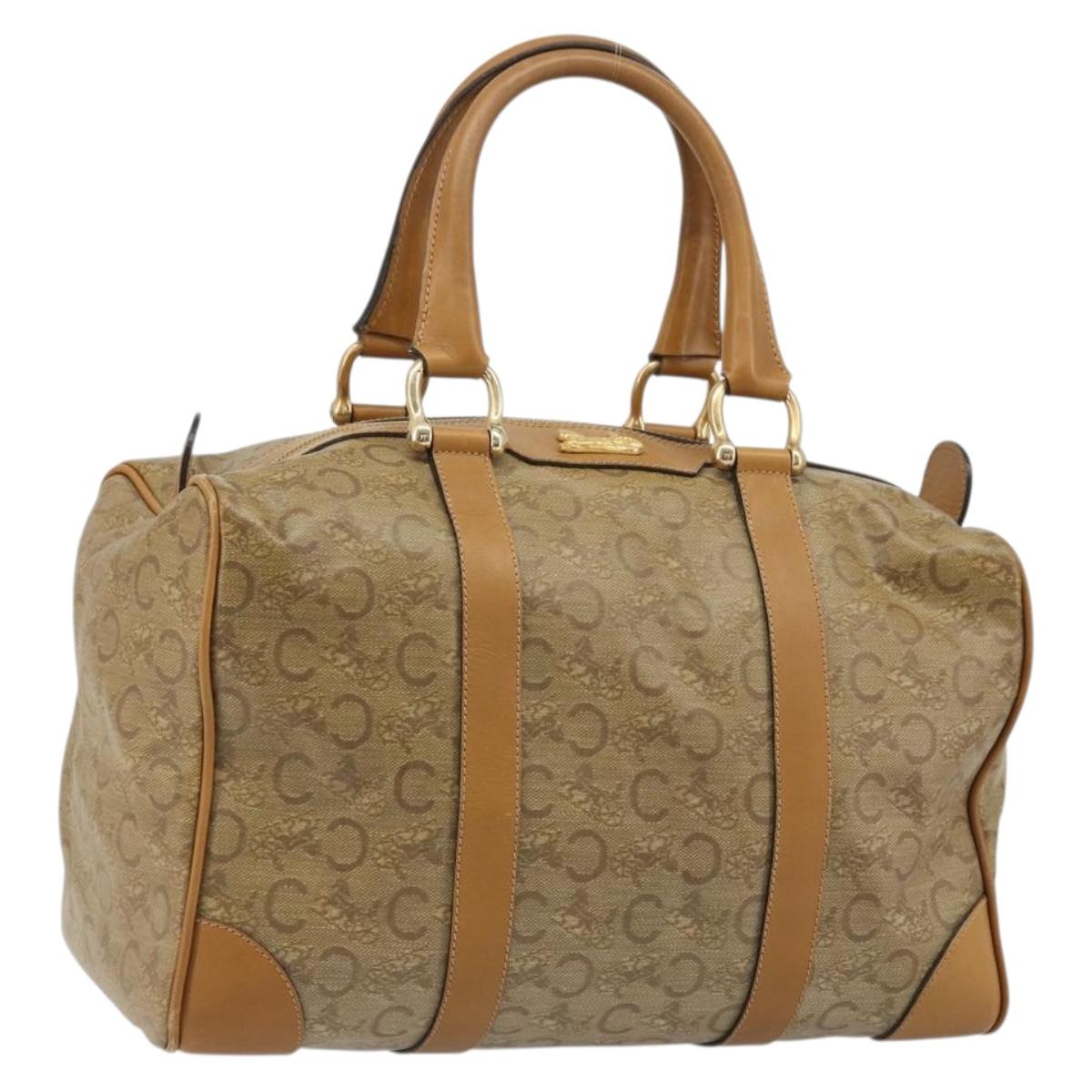 CELINE C Sulky Horse Carriage Hand Bag PVC Beige Gold Auth INZ012
