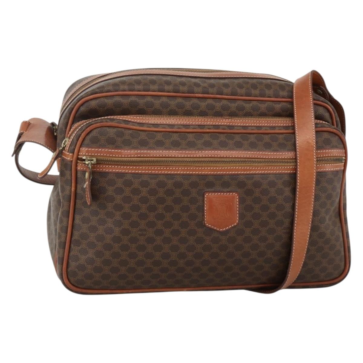 CELINE Macadam Canvas Shoulder Bag PVC Leather Brown Gold Auth INZ013