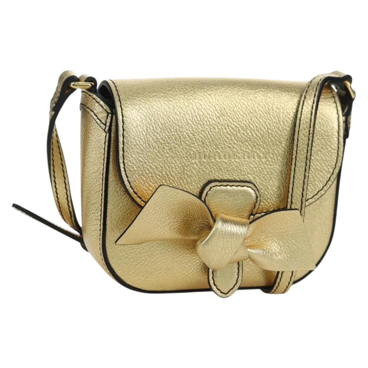 BURBERRY Shoulder Bag Leather Gold Auth INZ018A