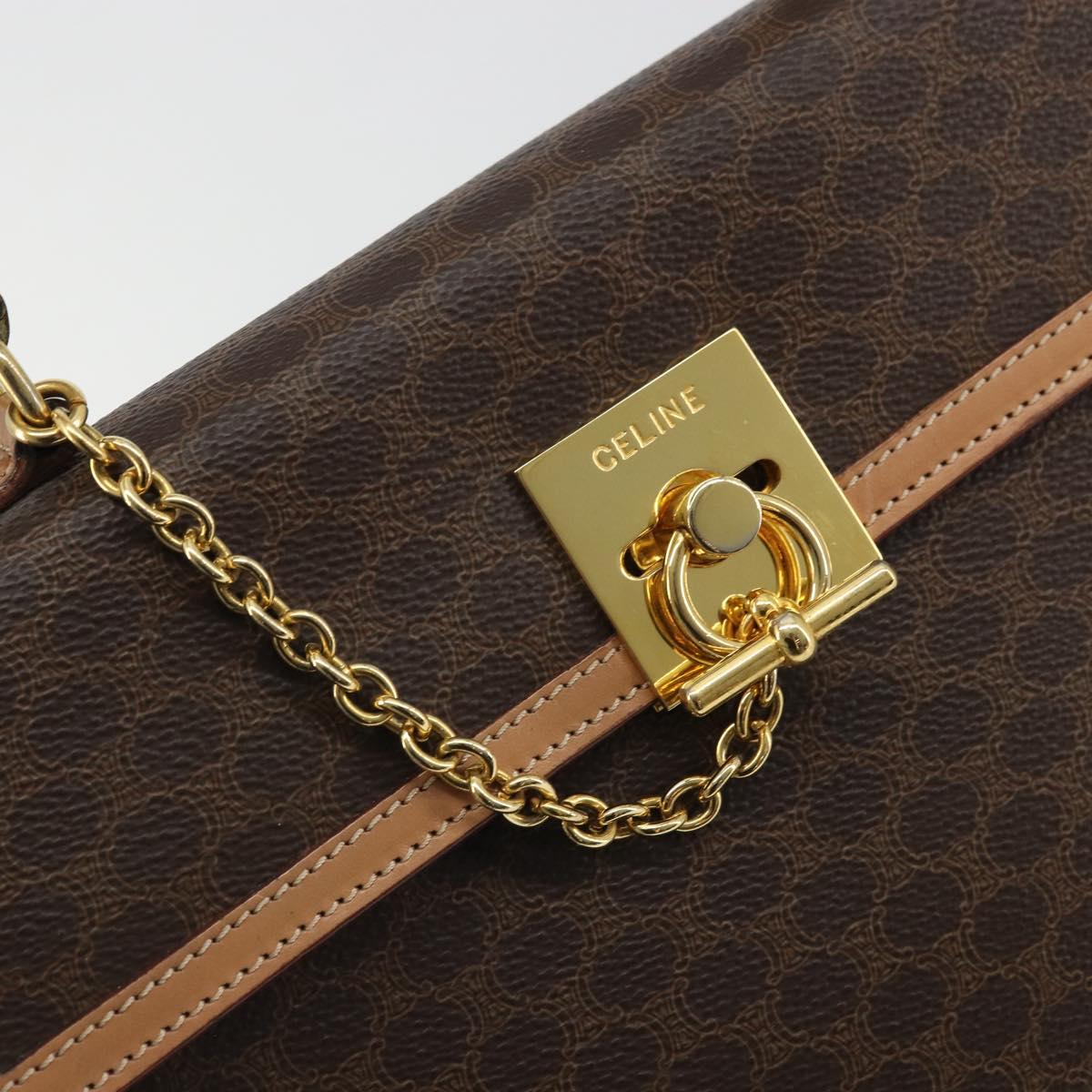 CELINE Macadam Canvas Hand Bag PVC Leather Brown Gold Auth INZ026A