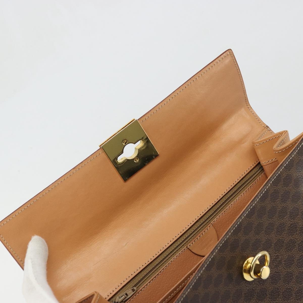CELINE Macadam Canvas Hand Bag PVC Leather Brown Gold Auth INZ026A