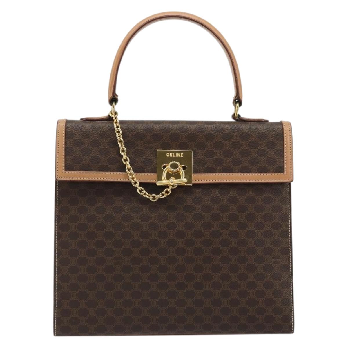 CELINE Macadam Canvas Hand Bag PVC Leather Brown Gold Auth INZ026A