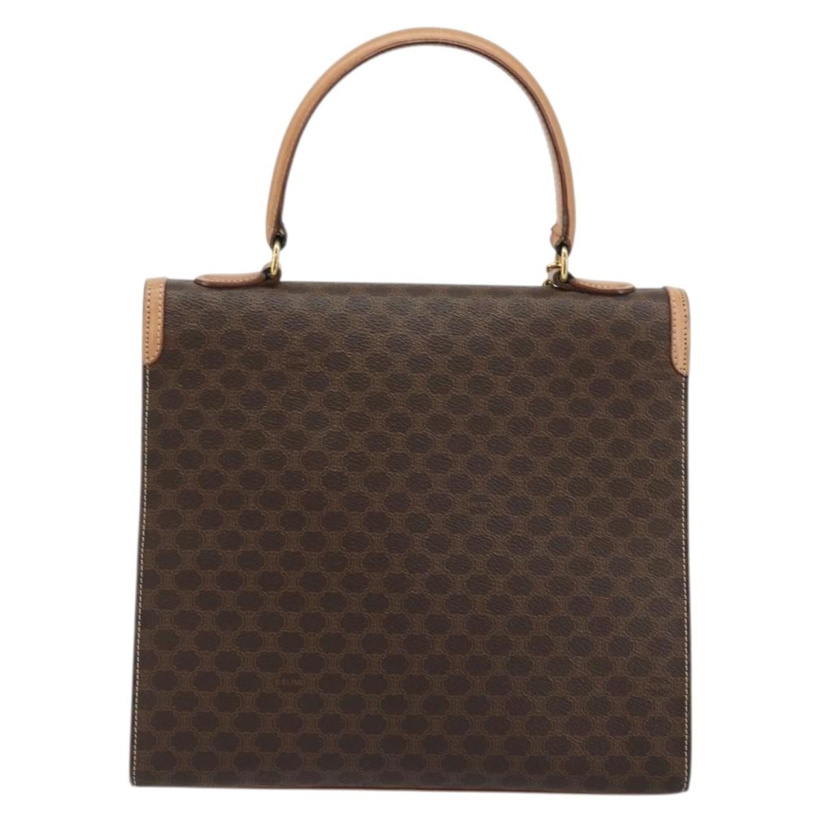 CELINE Macadam Canvas Hand Bag PVC Leather Brown Gold Auth INZ026A