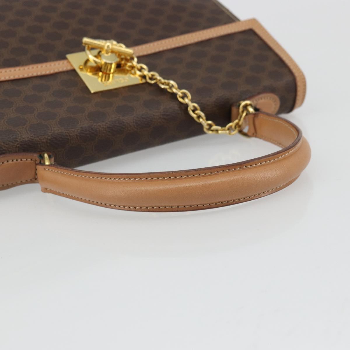 CELINE Macadam Canvas Hand Bag PVC Leather Brown Gold Auth INZ026A