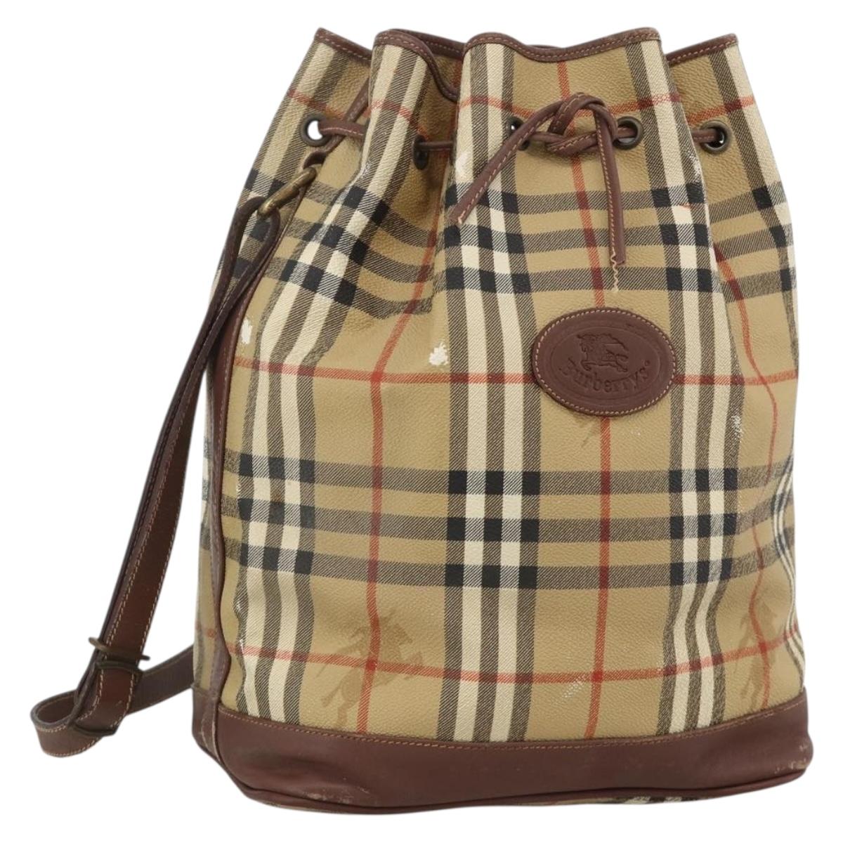 Burberrys Nova Check Shoulder Bag PVC Beige Auth INZ052