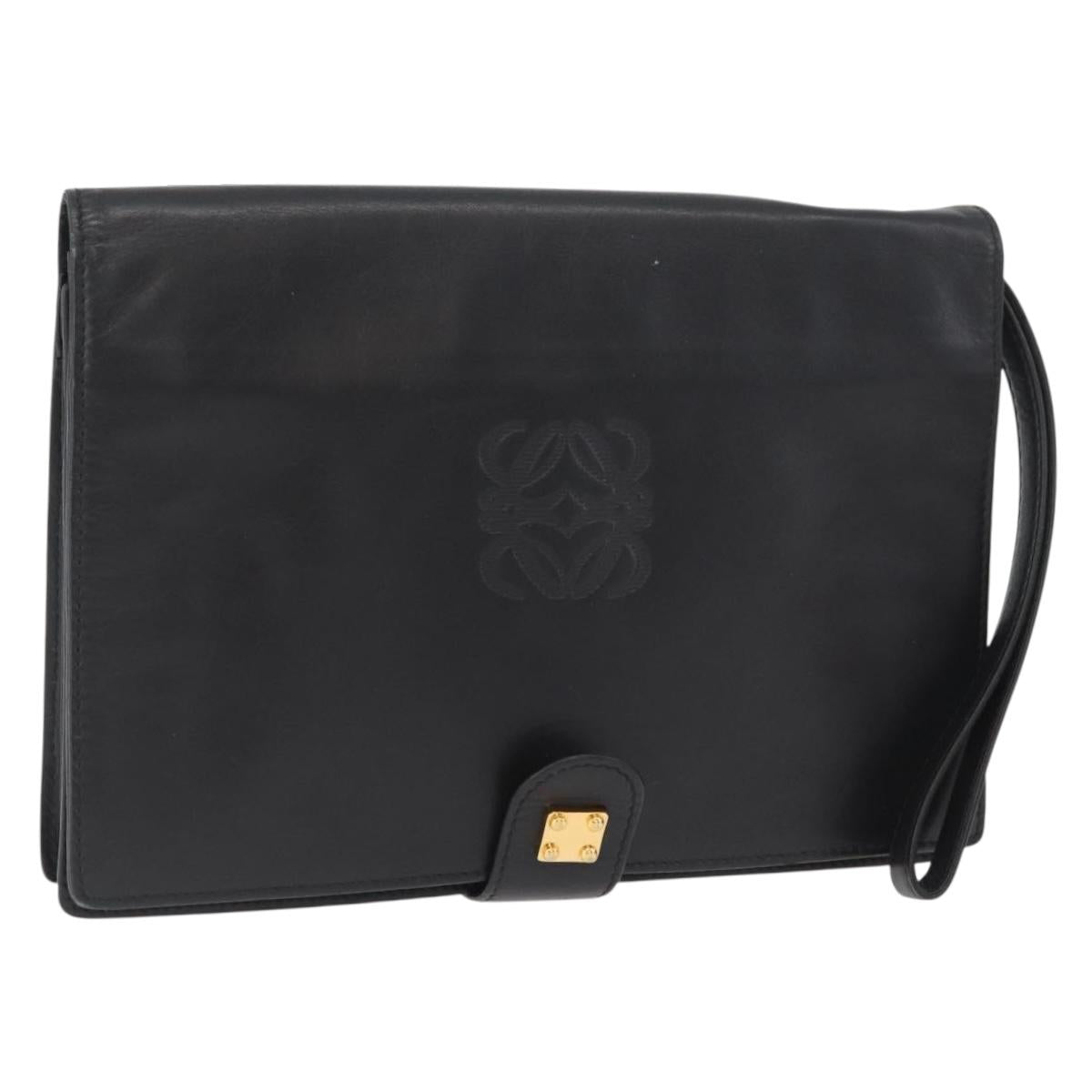 LOEWE Clutch Bag Leather Black Gold Auth INZ056A