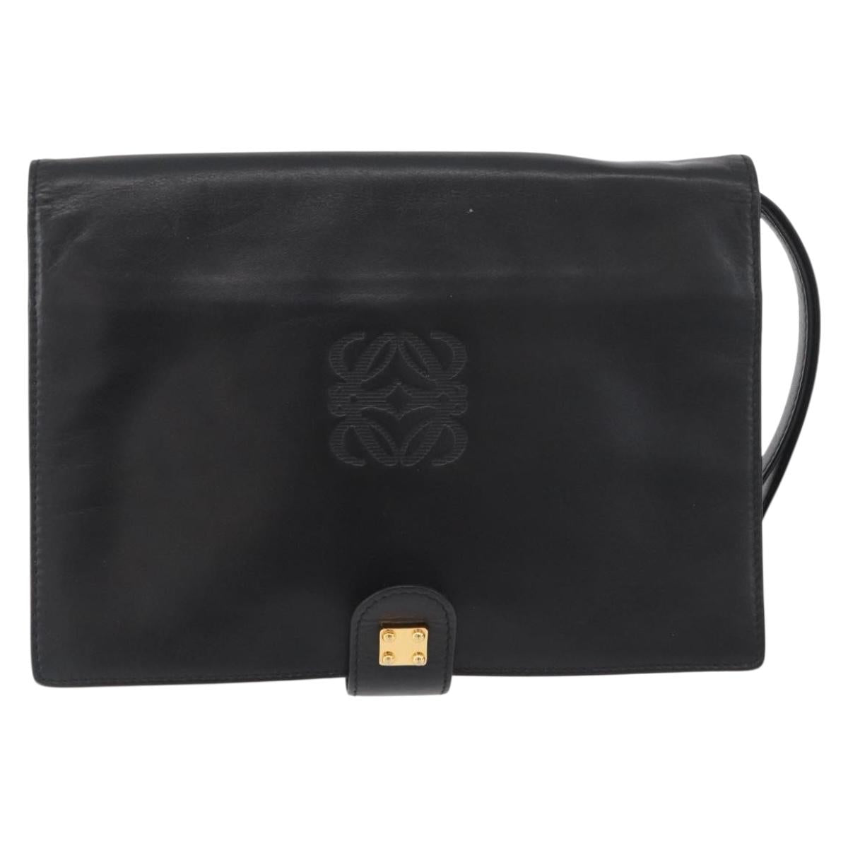 LOEWE Clutch Bag Leather Black Gold Auth INZ056A