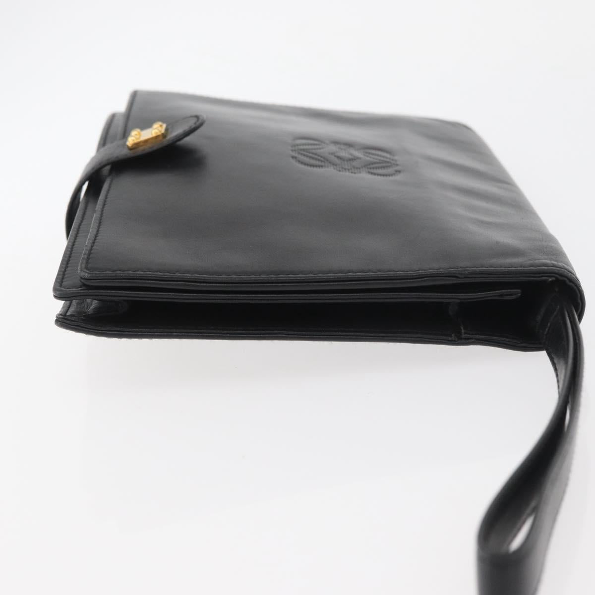 LOEWE Clutch Bag Leather Black Gold Auth INZ056A