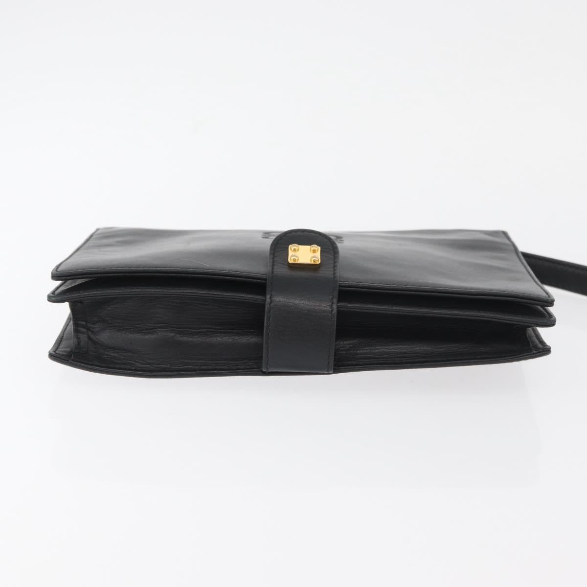 LOEWE Clutch Bag Leather Black Gold Auth INZ056A