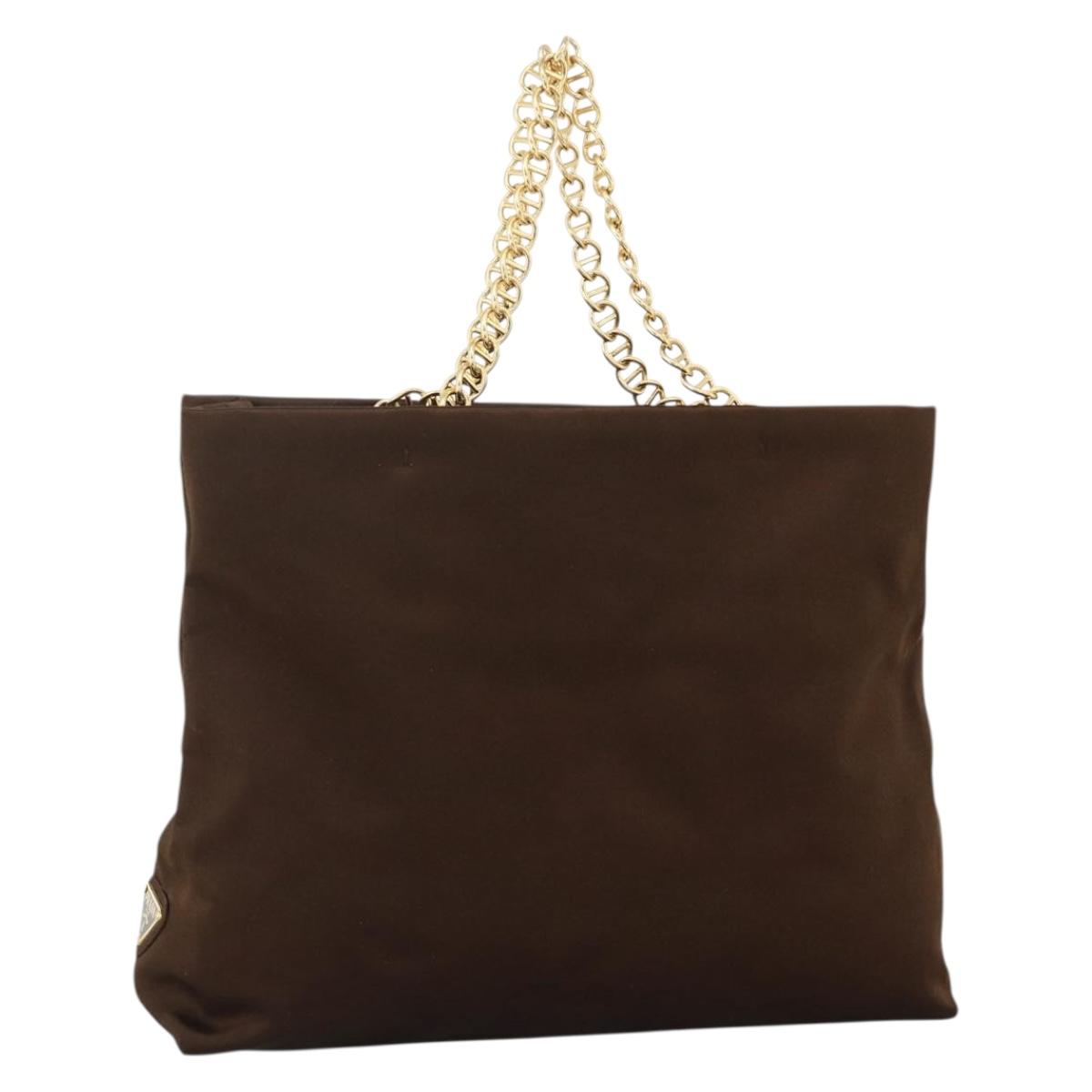 PRADA Chain Tote Bag Satin Black Gold Auth INZ060A