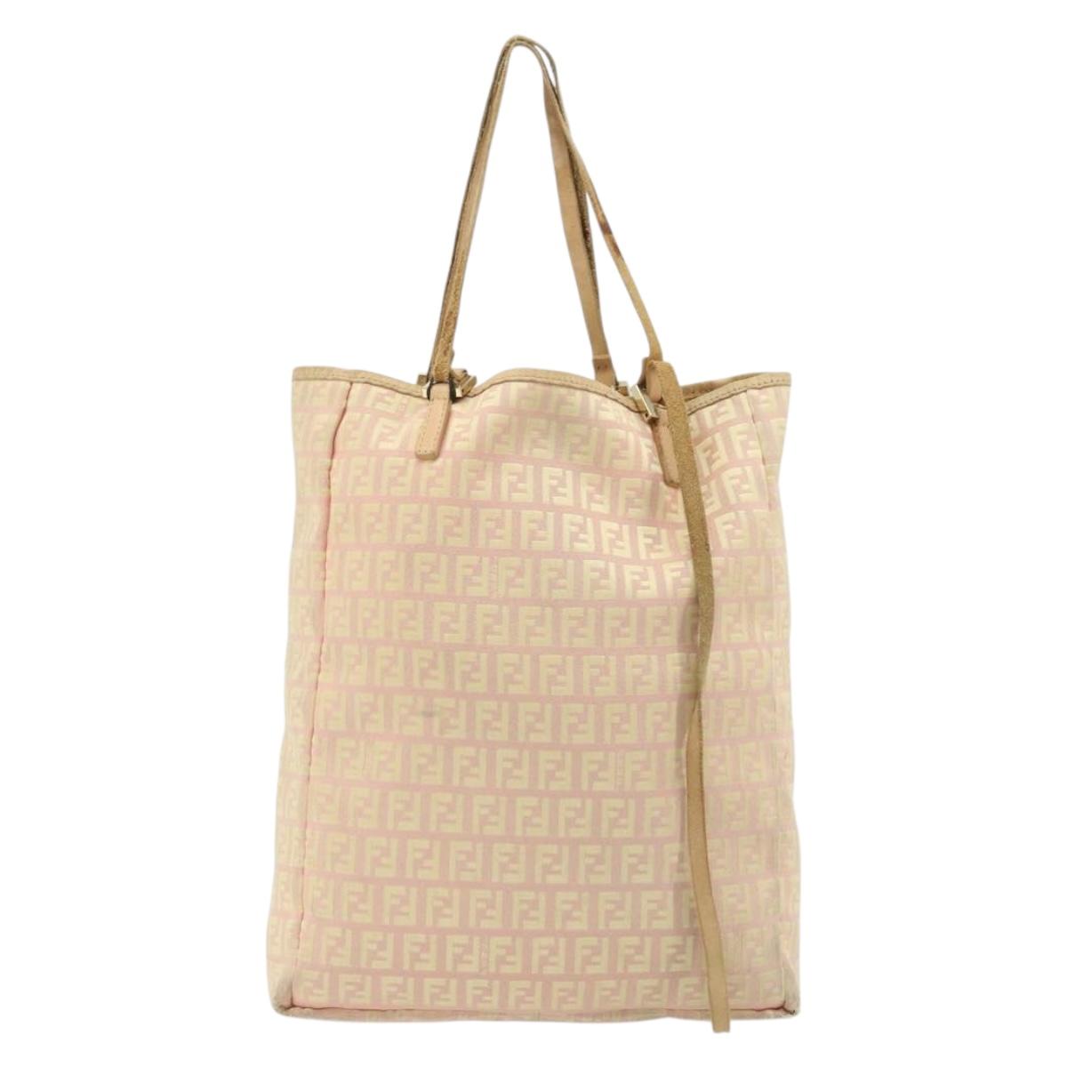 FENDI Zucchino Canvas Tote Bag Pink Gold Auth INZ062