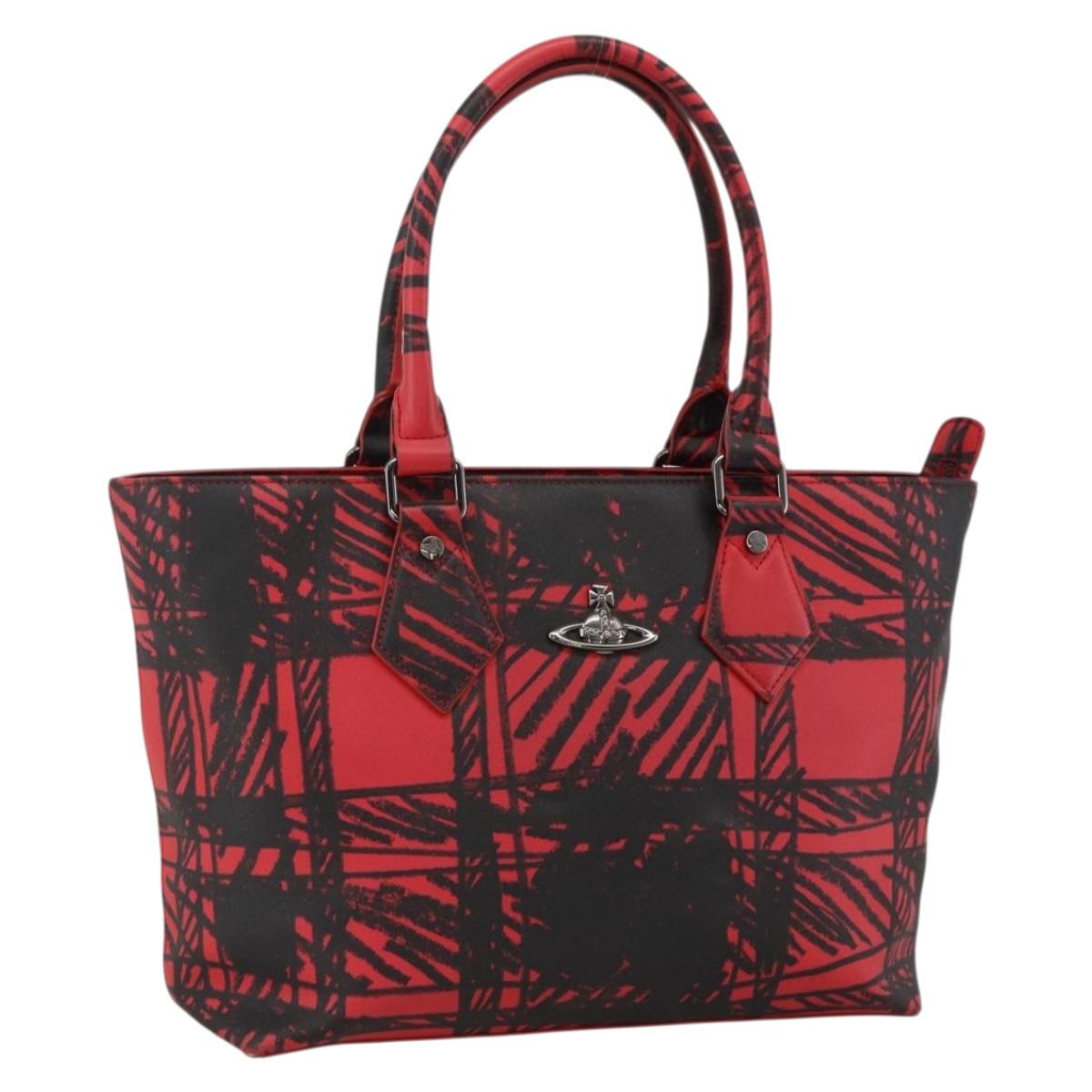 Vivienne Westwood Tote Bag PVC Canvas Red Silver Auth INZ073