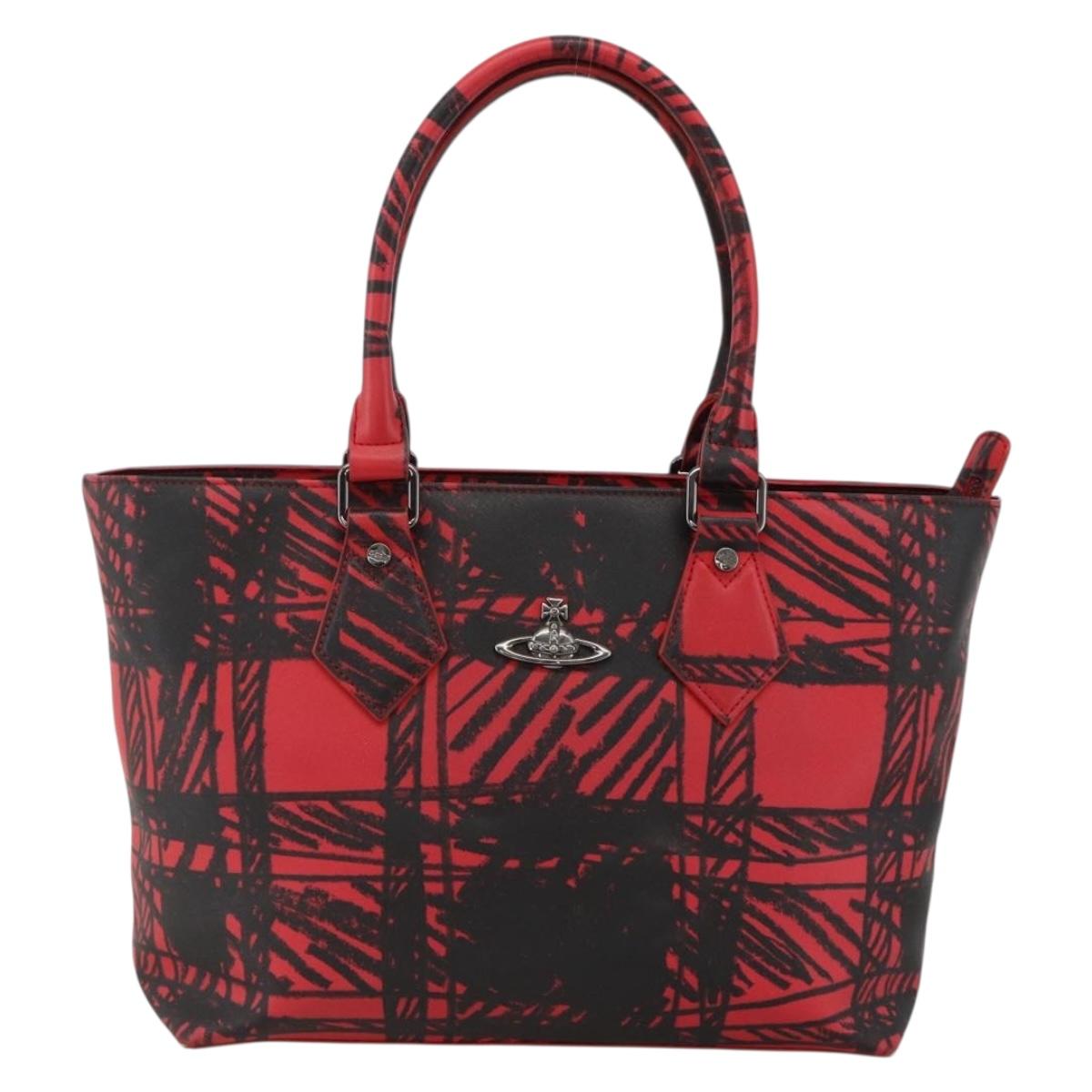 Vivienne Westwood Tote Bag PVC Canvas Red Silver Auth INZ073