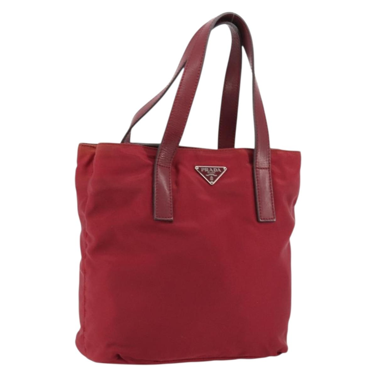 PRADA Hand Bag Nylon Red Silver Auth INZ081
