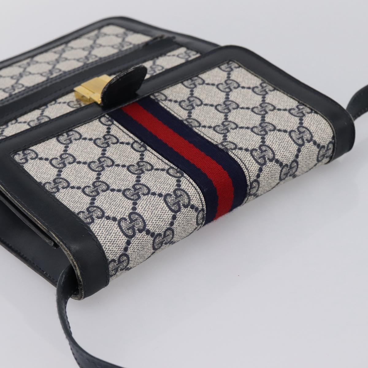 GUCCI GG Supreme Sherry Line Shoulder Bag PVC Navy Gold Auth INZ082