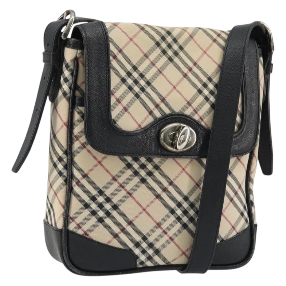 BURBERRY Nova Check Shoulder Bag Canvas Beige Silver Auth INZ091