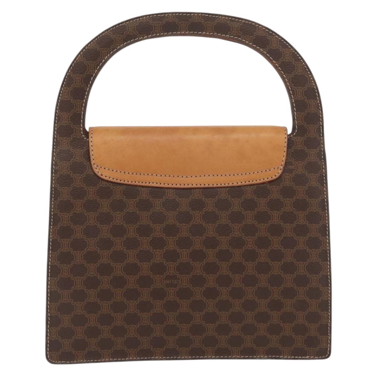 CELINE Macadam Canvas Medallion Hand Bag PVC Leather Brown Gold Auth INZ093A