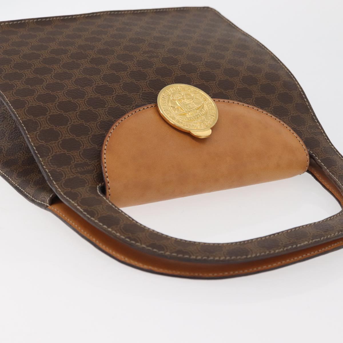 CELINE Macadam Canvas Medallion Hand Bag PVC Leather Brown Gold Auth INZ093A