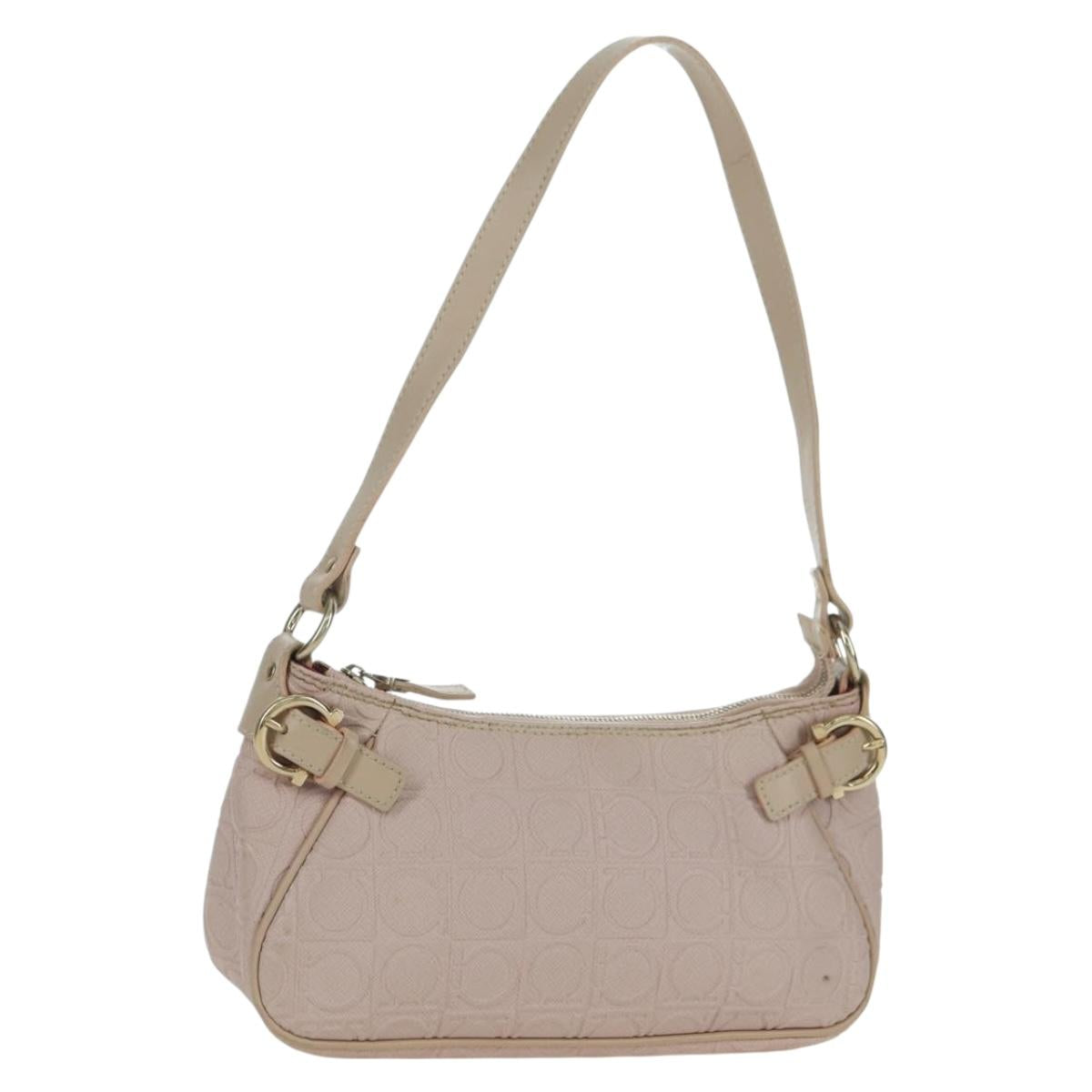 Salvatore Ferragamo Gancini Accessory Pouch PVC Canvas Pink Gold Auth INZ102A
