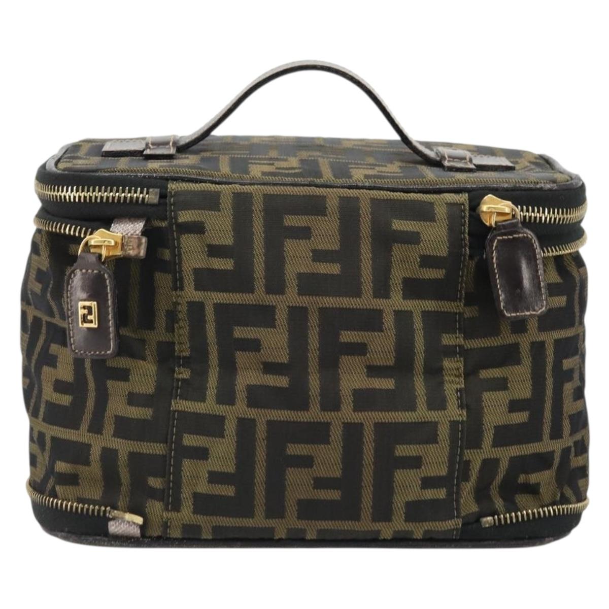 FENDI Zucca Canvas Vanity Hand Bag Brown Black Auth INZ107
