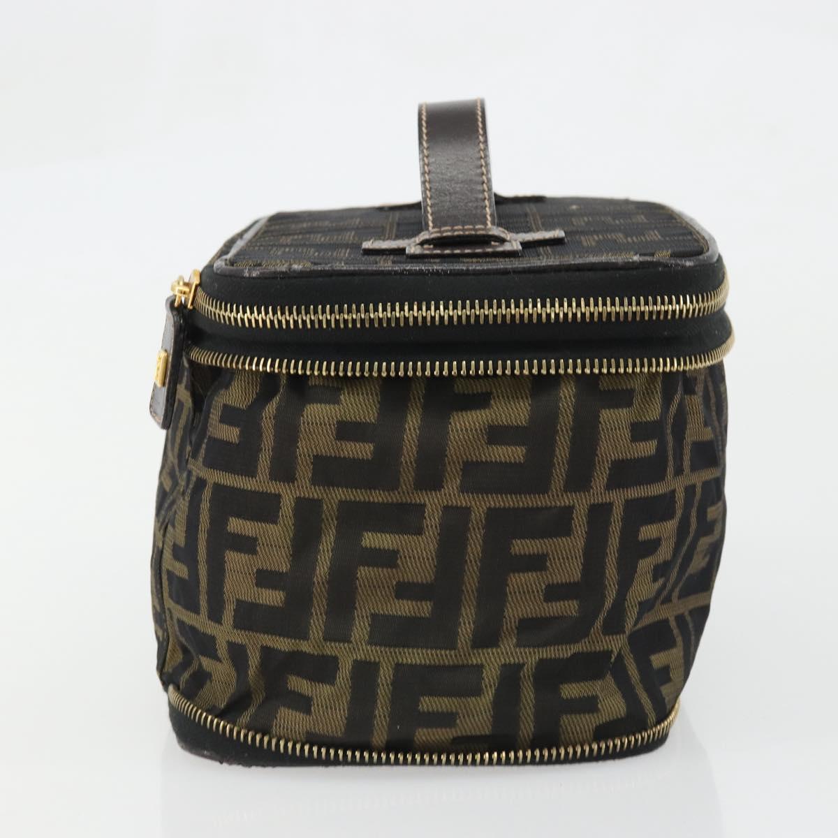 FENDI Zucca Canvas Vanity Hand Bag Brown Black Auth INZ107