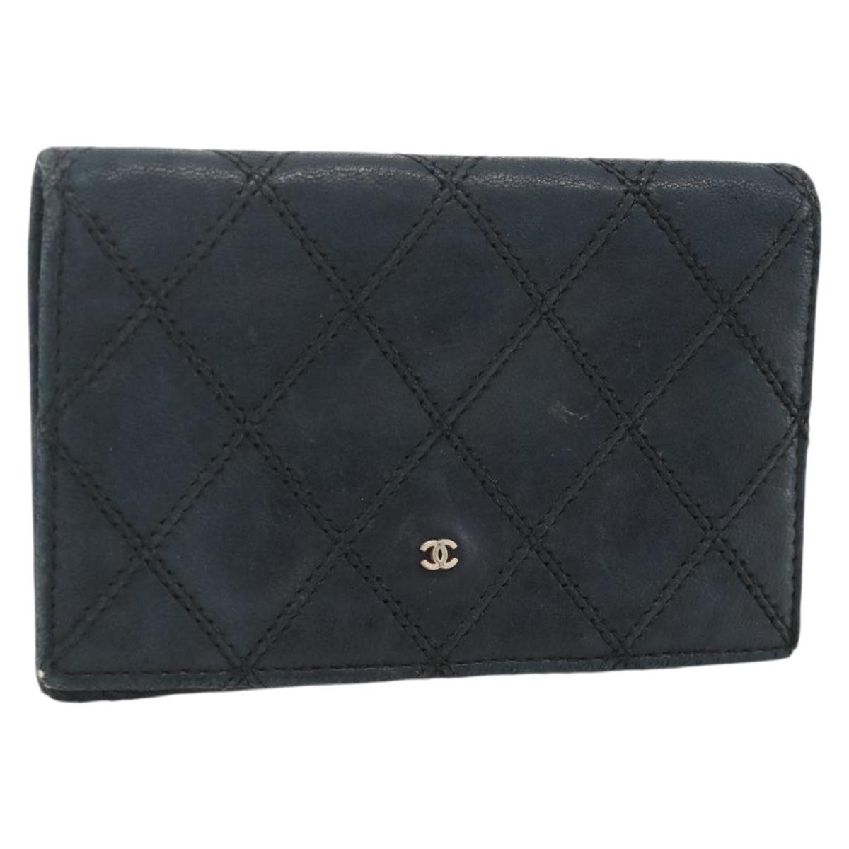 CHANEL Bicolore Card Case Lamb Skin Black CC Auth INZ119
