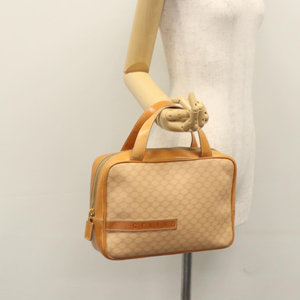CELINE Macadam Canvas Hand Bag PVC Leather Beige Auth JB007