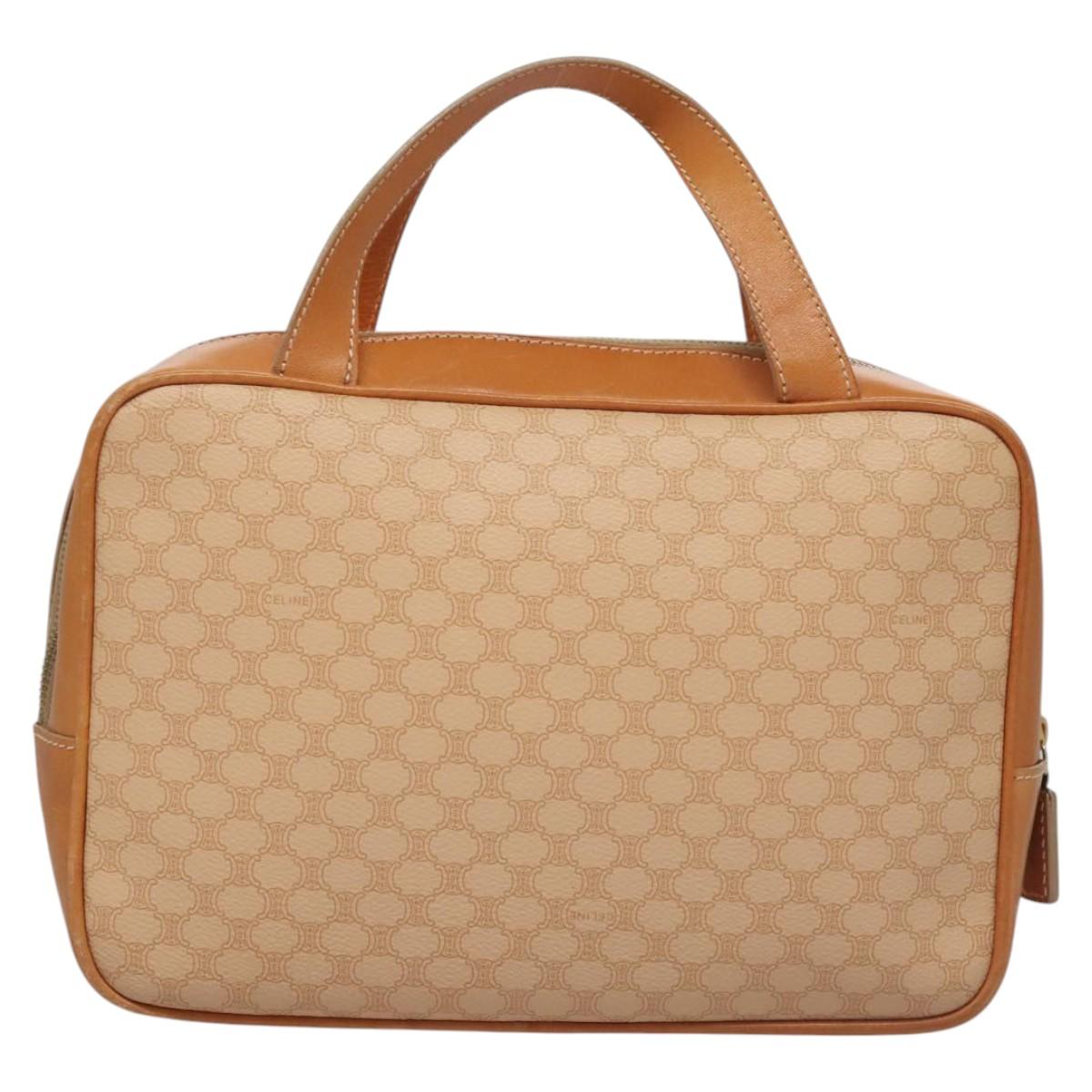 CELINE Macadam Canvas Hand Bag PVC Leather Beige Auth JB007