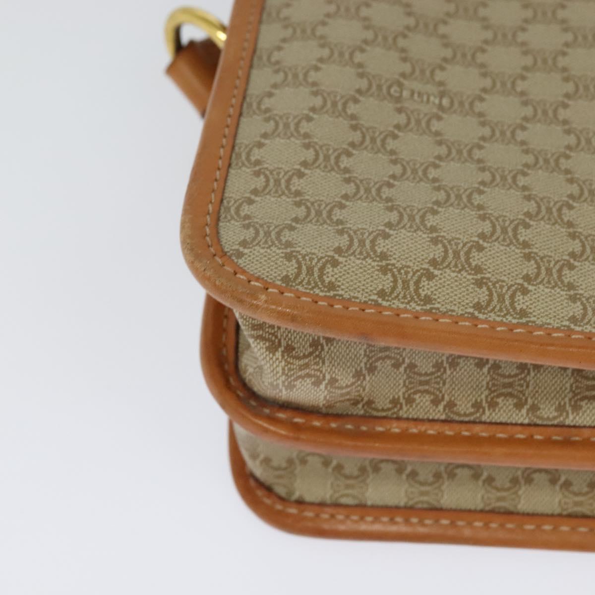 CELINE Macadam Canvas Shoulder Bag Beige Gold Auth JB008