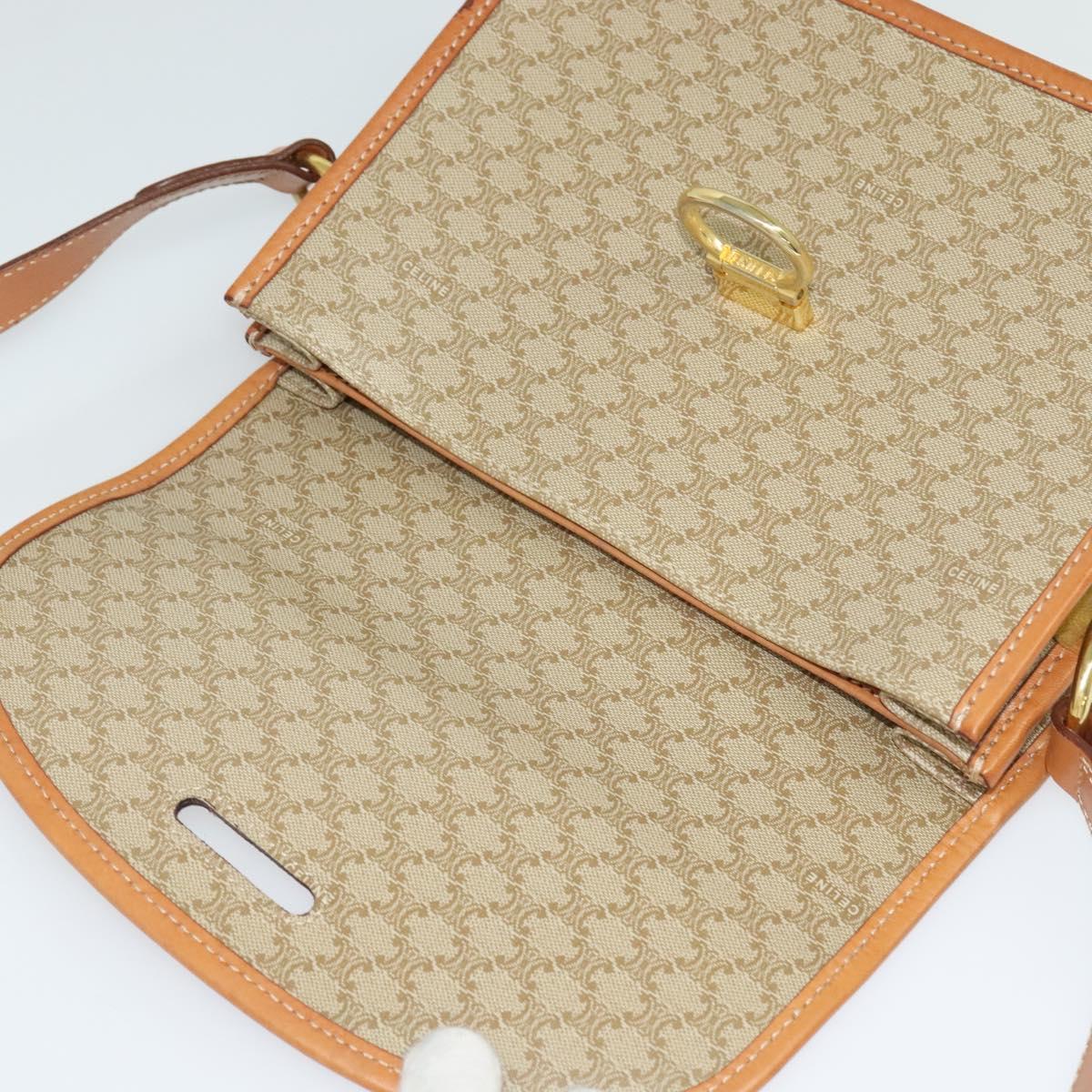 CELINE Macadam Canvas Shoulder Bag Beige Gold Auth JB008