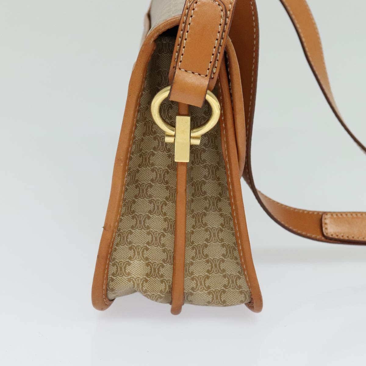 CELINE Macadam Canvas Shoulder Bag Beige Gold Auth JB008