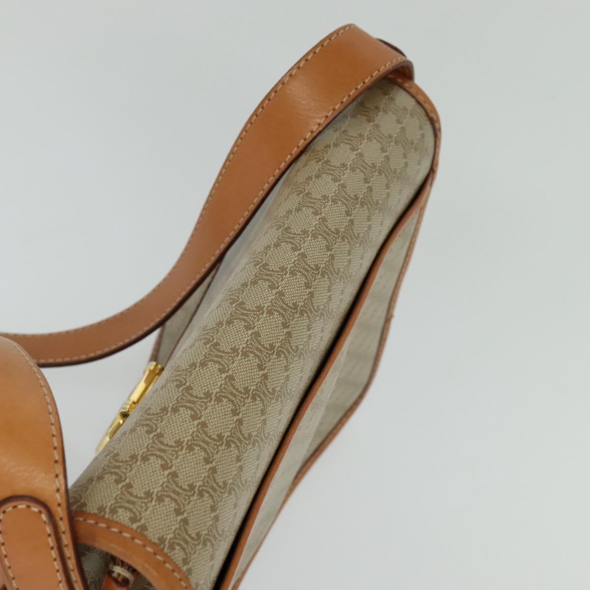 CELINE Macadam Canvas Shoulder Bag Beige Gold Auth JB008