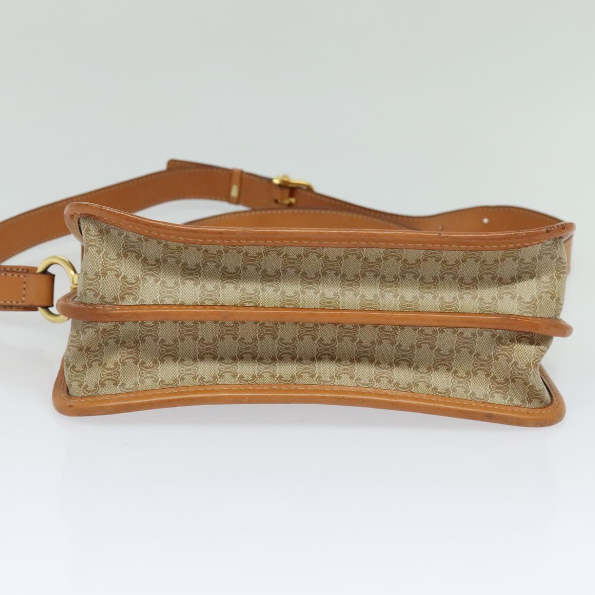 CELINE Macadam Canvas Shoulder Bag Beige Gold Auth JB008