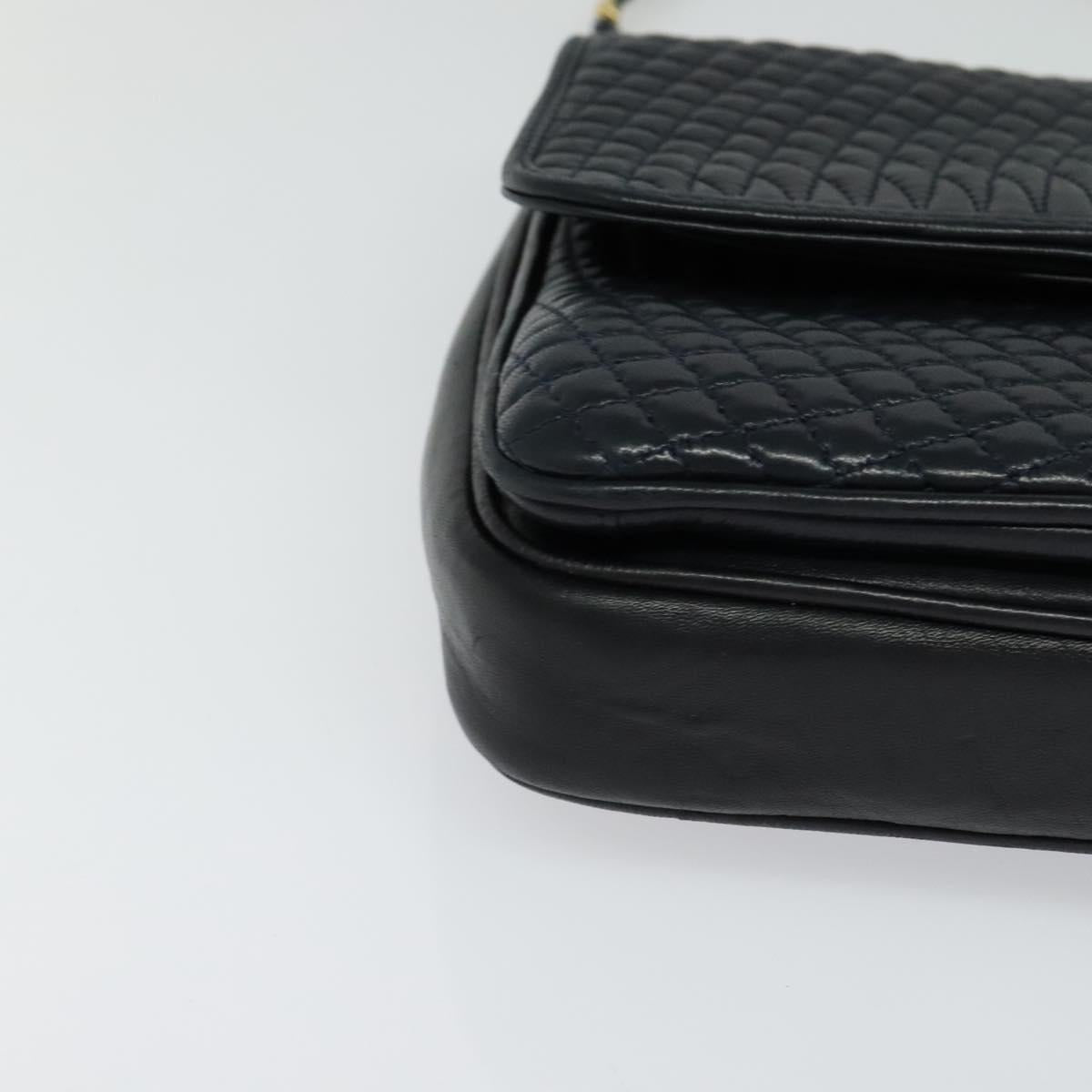BALLY Quilted Chain Shoulder Bag Leather Black Gold Auth JB009