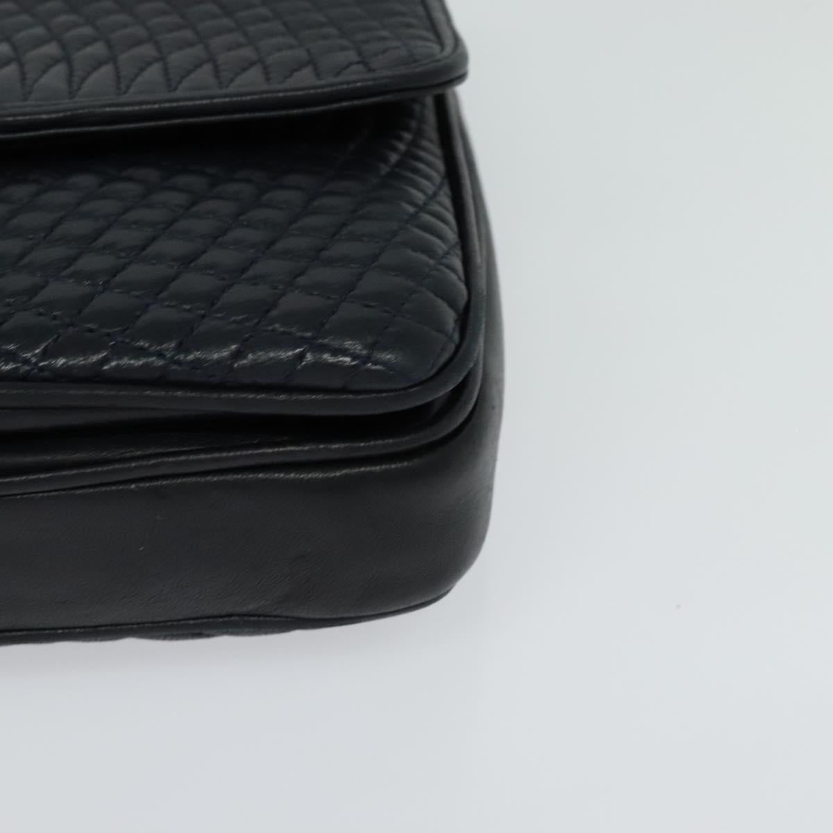 BALLY Quilted Chain Shoulder Bag Leather Black Gold Auth JB009