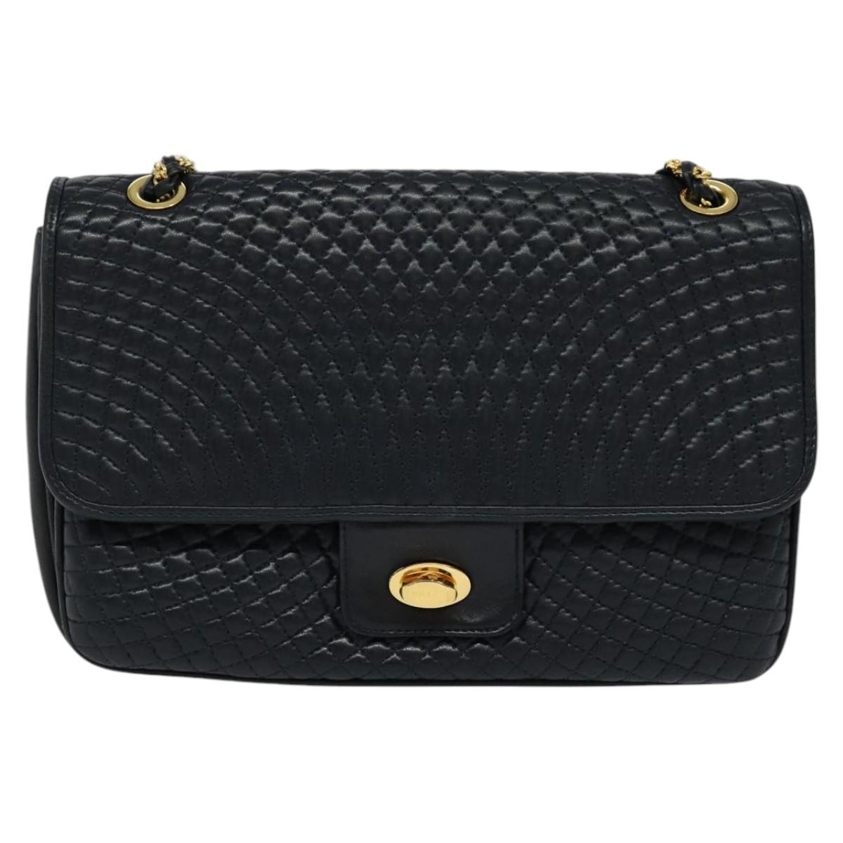 BALLY Quilted Chain Shoulder Bag Leather Black Gold Auth JB009