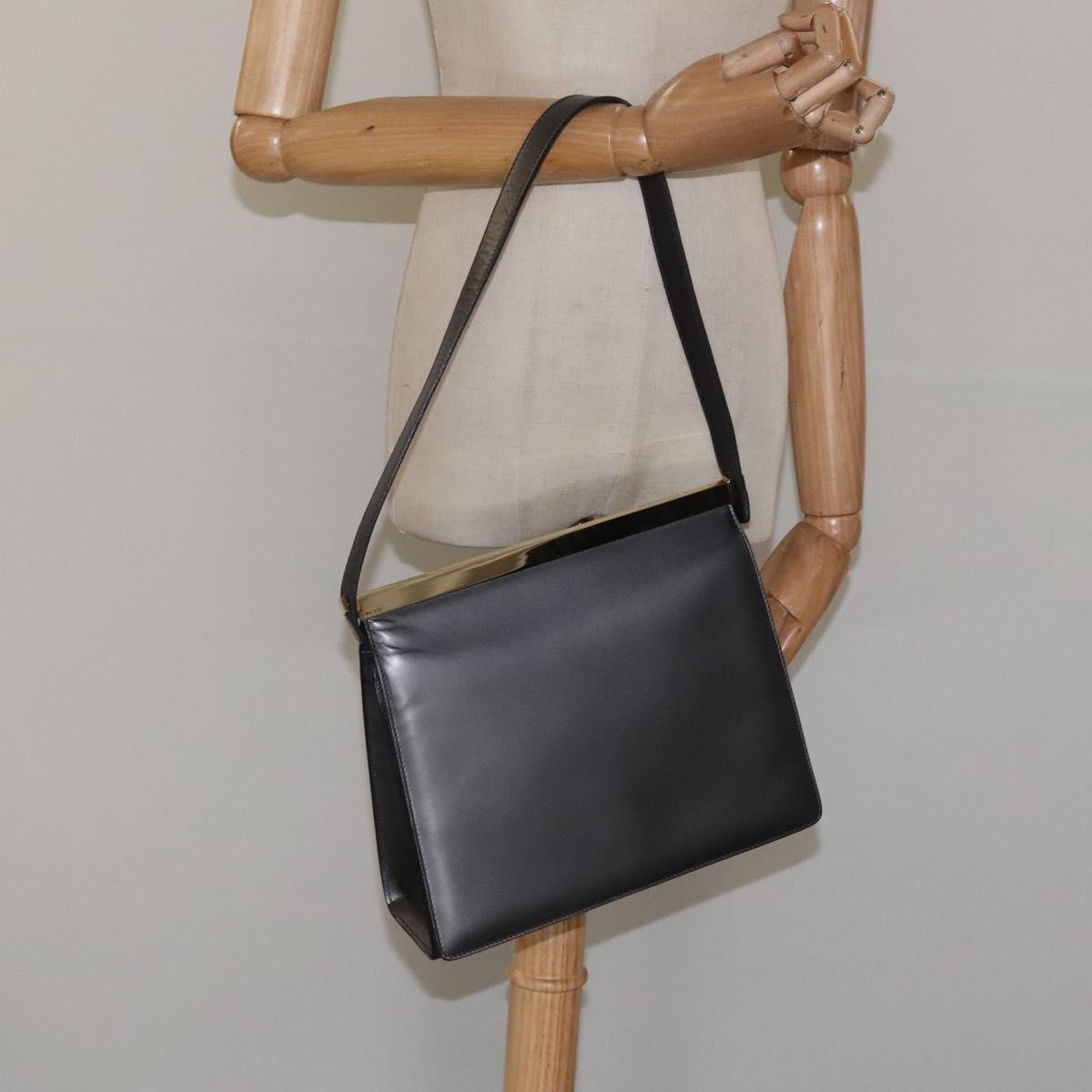 GUCCI Shoulder Bag Leather Gray Gold Auth JB010V