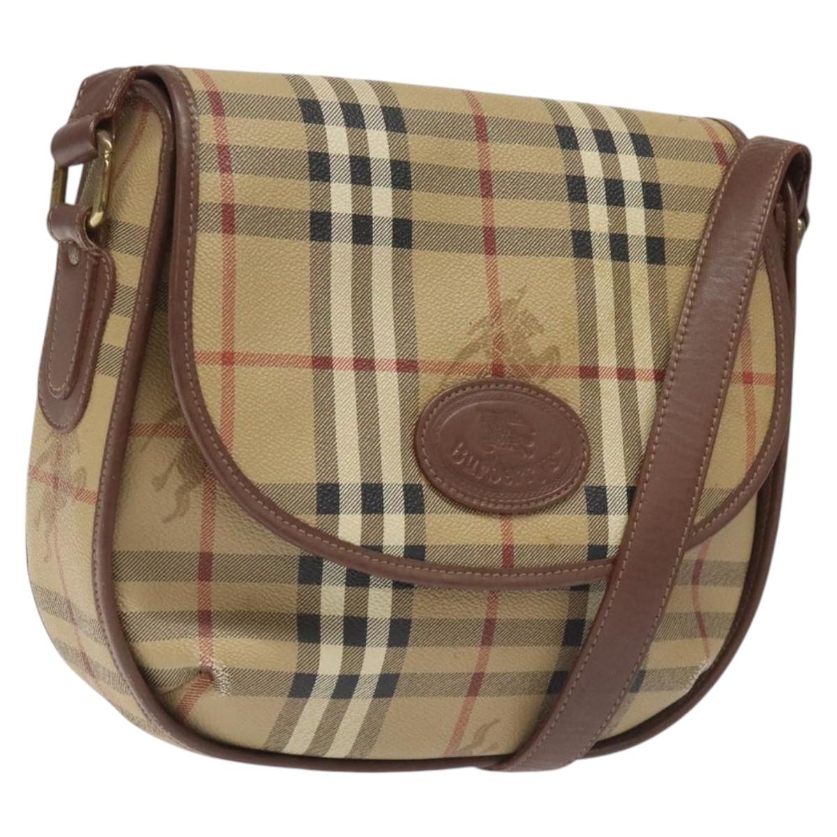 Burberrys Nova Check Shoulder Bag PVC Beige Gold Auth JB025