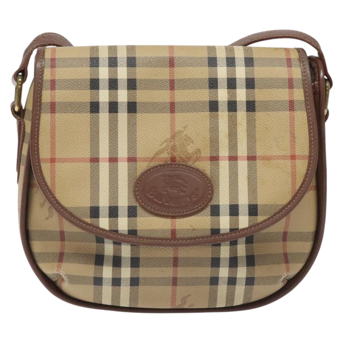 Burberrys Nova Check Shoulder Bag PVC Beige Gold Auth JB025