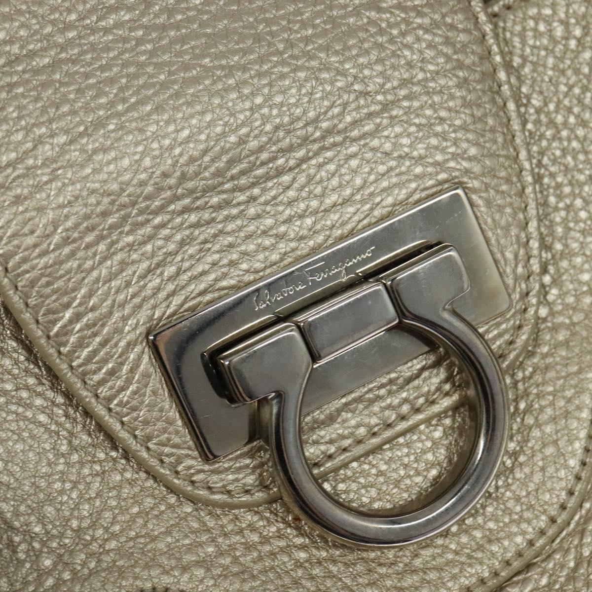 Salvatore Ferragamo Gancini Tote Bag Leather Silver Gold Auth JB034