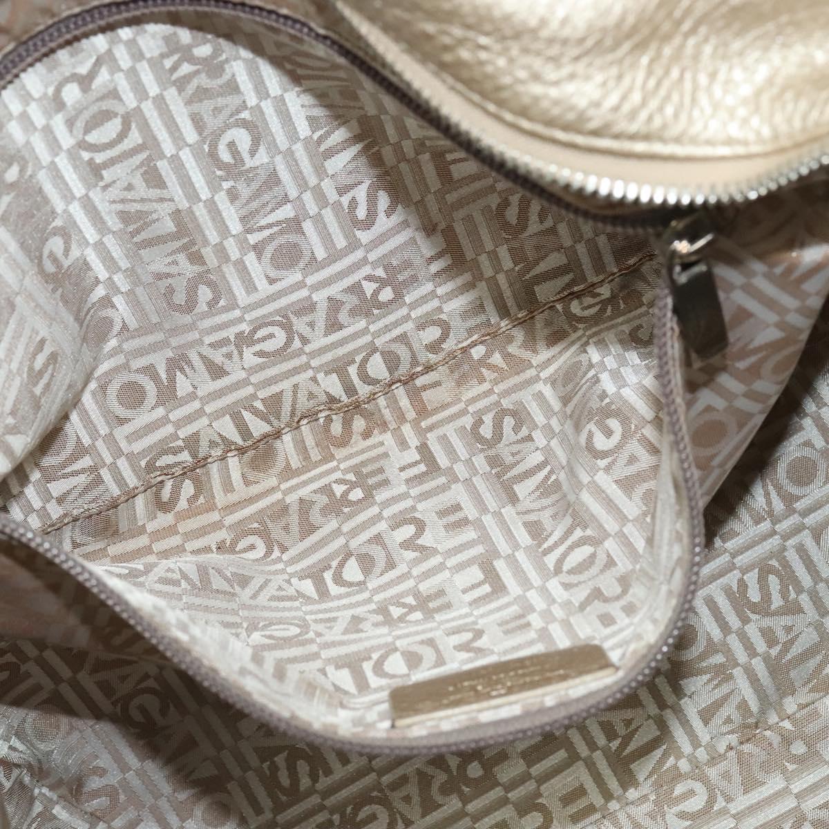 Salvatore Ferragamo Gancini Tote Bag Leather Silver Gold Auth JB034