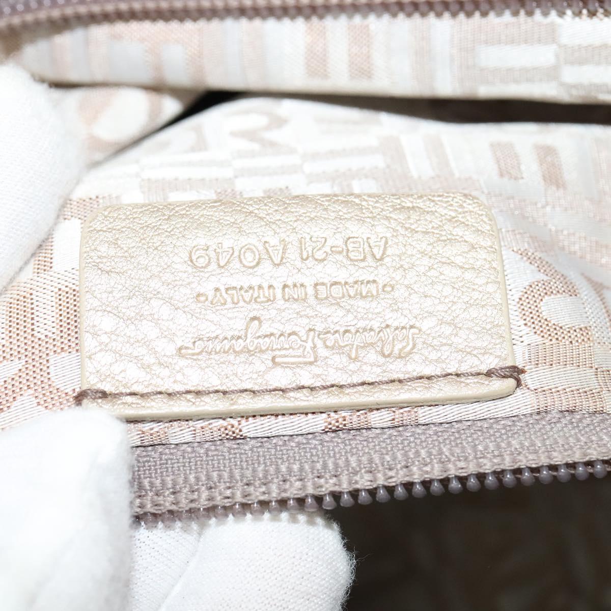 Salvatore Ferragamo Gancini Tote Bag Leather Silver Gold Auth JB034