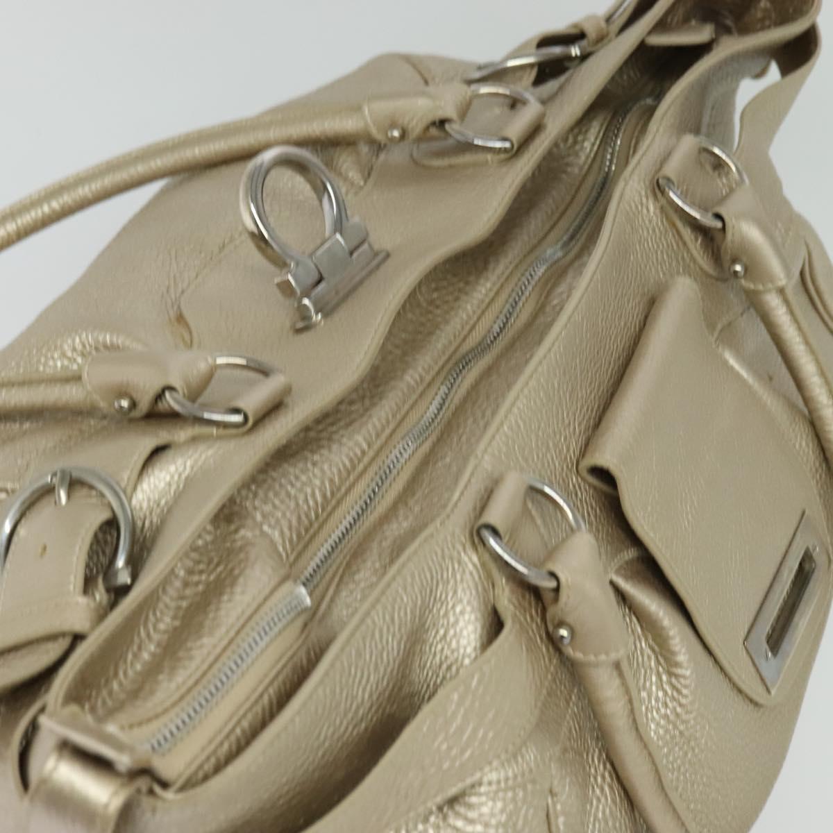 Salvatore Ferragamo Gancini Tote Bag Leather Silver Gold Auth JB034