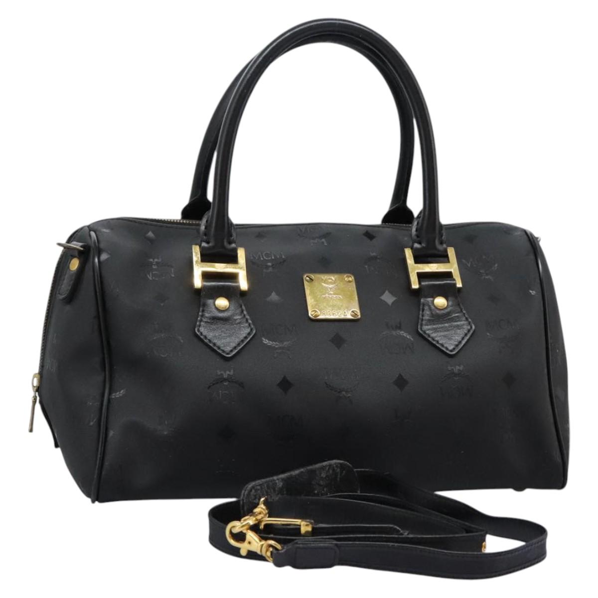 MCM Vicetos Logogram Hand Bag PVC 2way Black Gold Auth JB035