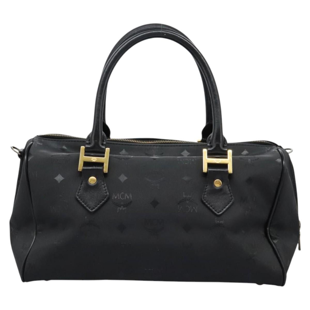 MCM Vicetos Logogram Hand Bag PVC 2way Black Gold Auth JB035