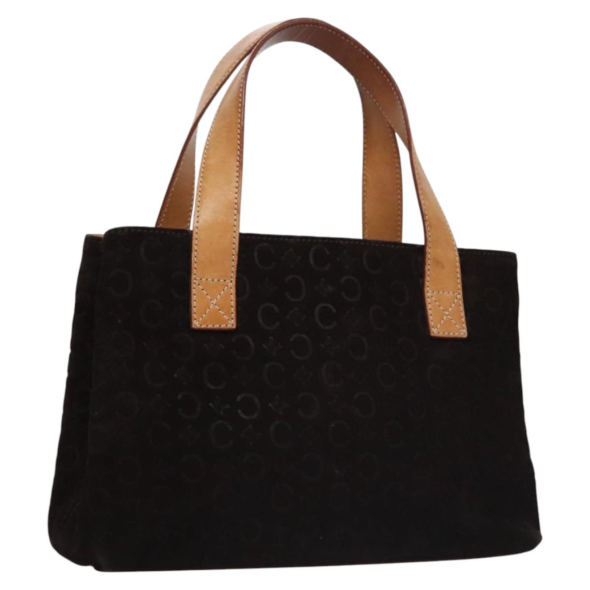 CELINE C Macadam Canvas Hand Bag Suede Dark Brown Gold Auth JB036